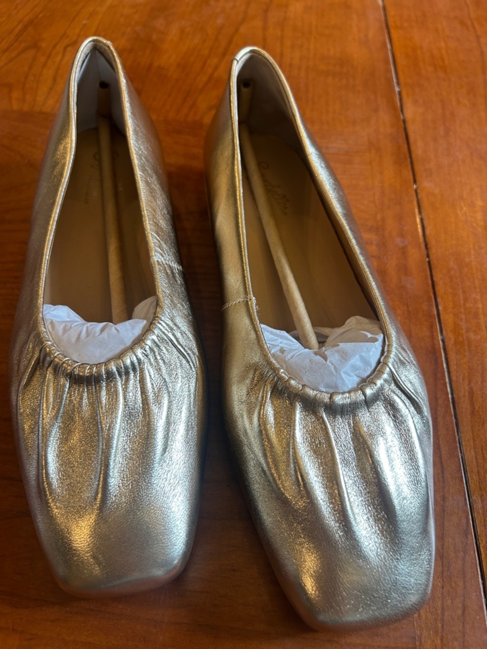 Seychelles Gold Metallic Leather Square Toe Ballet Flats Women’s Size 9